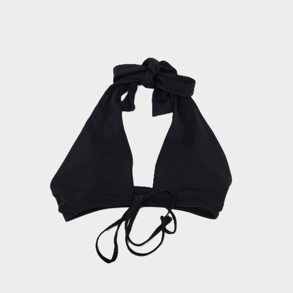Aerie Womens Medium Scoop Halter Triangle Bikini Top Front Tie Black New Stretch